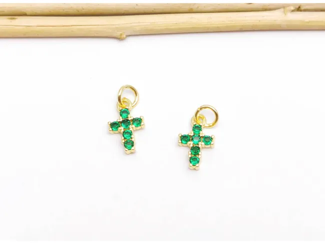 Charm cruce din cubic zirconia auriu 12x7mm verde