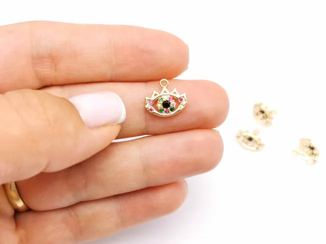 Charm ochi din cubic zirconia auriu 12x11mm multicolor