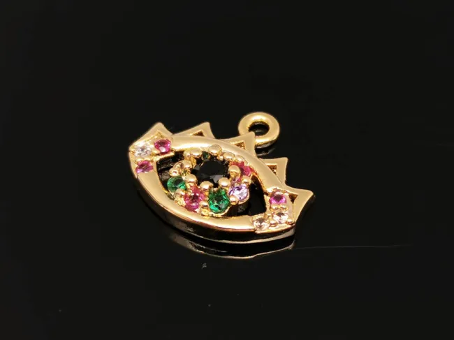 Charm ochi din cubic zirconia auriu 12x11mm multicolor