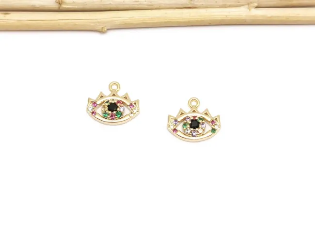 Charm ochi din cubic zirconia auriu 12x11mm multicolor