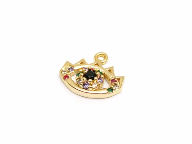 Charm ochi din cubic zirconia auriu 12x11mm multicolor