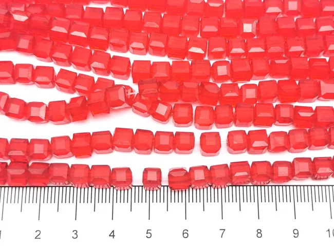 Margele cristal cub fatetat 6mm rosu (sirag)