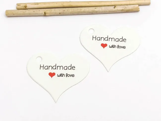 Etichete hartie inima handmade 39x32x0.4mm alb (50buc)