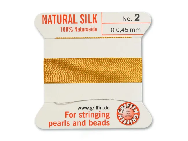 Fir matase naturala pentru insirat perle si margele nr 2 - 0.45mm amber (2metri)