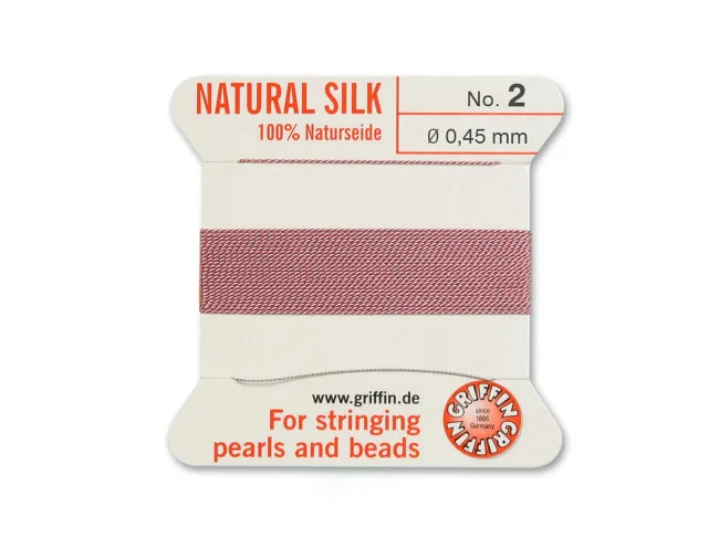 Fir matase naturala pentru insirat perle si margele nr 2 - 0.45mm dark pink (2metri)