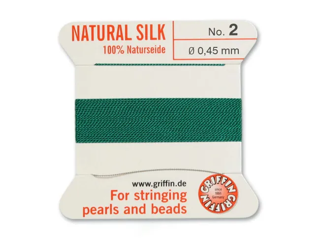Fir matase naturala pentru insirat perle si margele nr 2 - 0.45mm green (2metri)