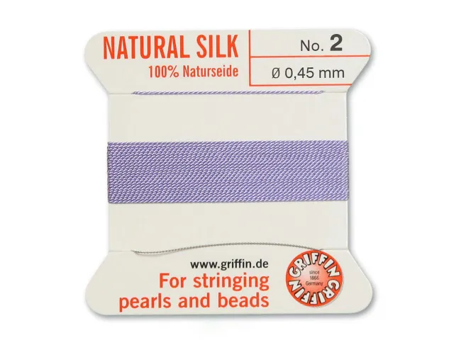 Fir matase naturala pentru insirat perle si margele nr 2 - 0.45mm lilac (2metri)