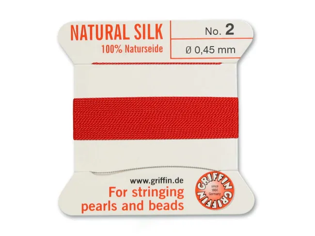 Fir matase naturala pentru insirat perle si margele nr 2 - 0.45mm red (2metri)