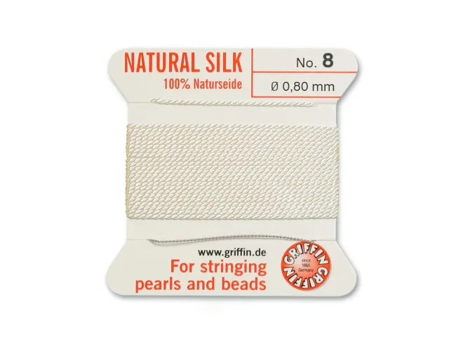 Fir matase naturala pentru insirat perle si margele nr 8 - 0.80mm alb (2metri)
