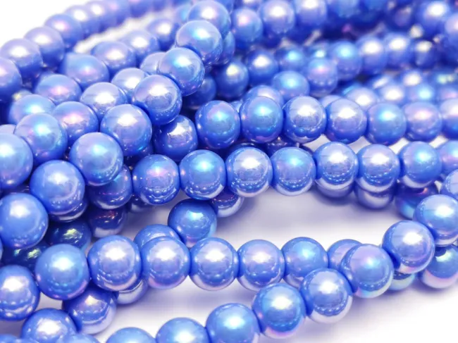 Margele sticla 6mm albastru perlat (sirag)