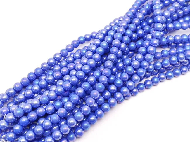 Margele sticla 6mm albastru perlat (sirag)