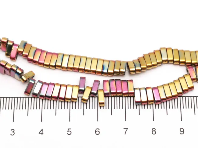 Sirag hematit dreptunghi cu doua orificii 6x2mm iris burgundy