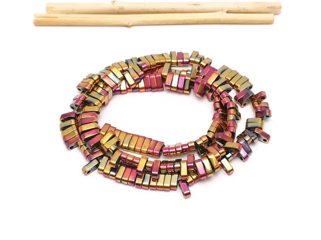 Sirag hematit dreptunghi cu doua orificii 6x2mm iris burgundy