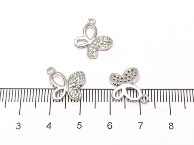 Charm fluture din cubic zirconia argintiu 13x11mm