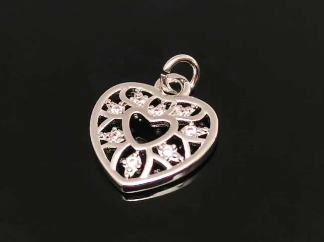 Charm inima din cubic zirconia argintiu 13x12mm