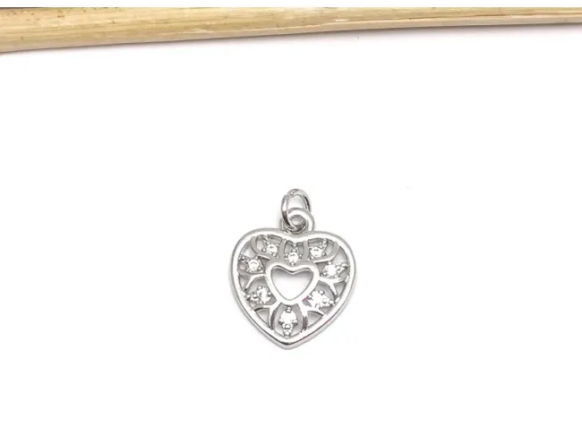 Charm inima din cubic zirconia argintiu 13x12mm
