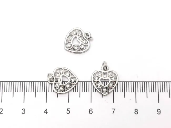 Charm inima din cubic zirconia argintiu 13x12mm