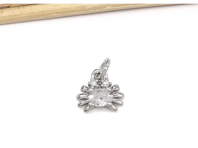 Charm crab din cubic zirconia argintiu 8x7.5mm