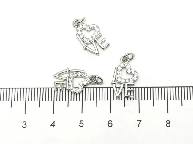 Charm love din cubic zirconia argintiu 15x10mm