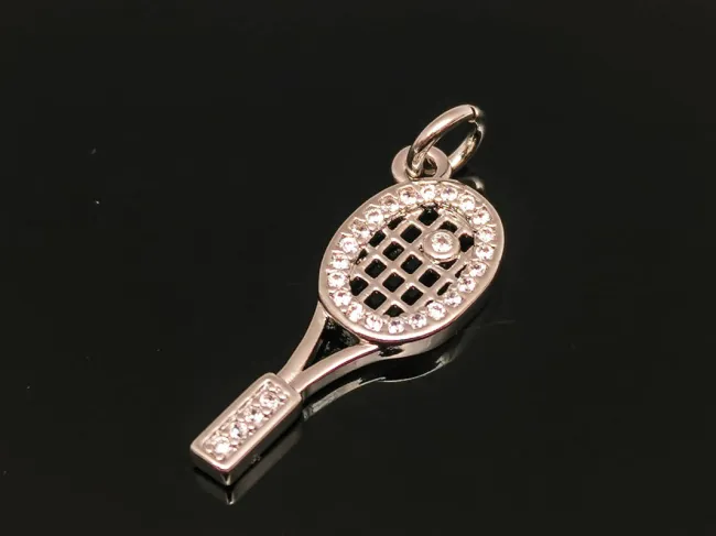 Charm racheta tenis din cubic zirconia argintiu 22x8mm