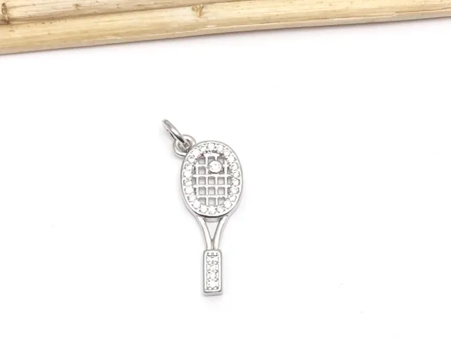 Charm racheta tenis din cubic zirconia argintiu 22x8mm