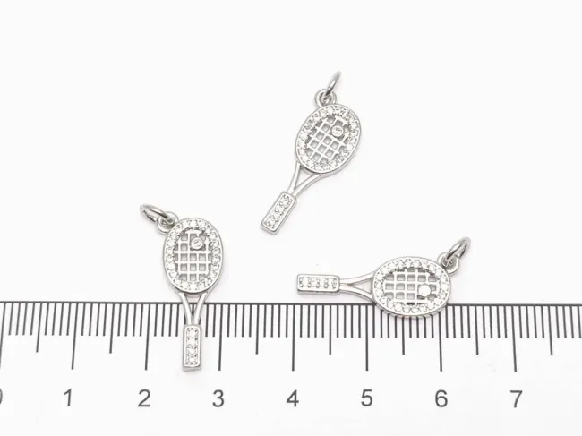 Charm racheta tenis din cubic zirconia argintiu 22x8mm