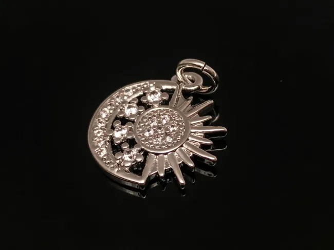 Charm soare cu luna din cubic zirconia argintiu 16x15mm