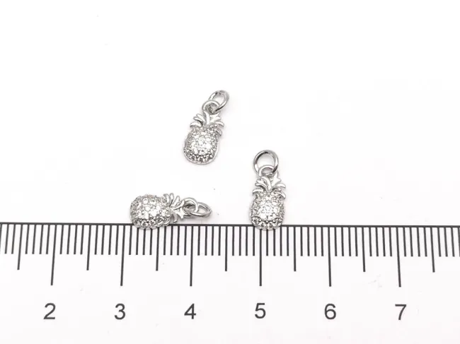Charm ananas din cubic zirconia argintiu 10x5mm