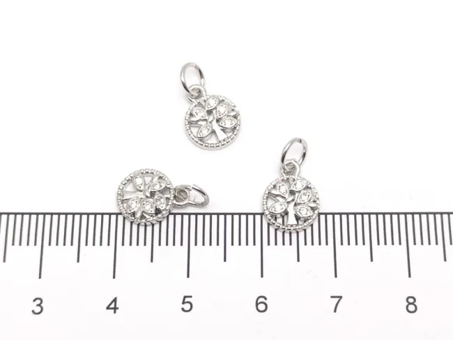 Charm copacul vietii din cubic zirconia argintiu 10x8mm