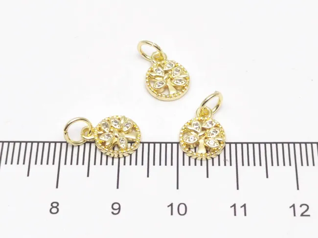 Charm copacul vietii din cubic zirconia auriu 10x8mm