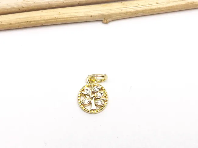 Charm copacul vietii din cubic zirconia auriu 10x8mm