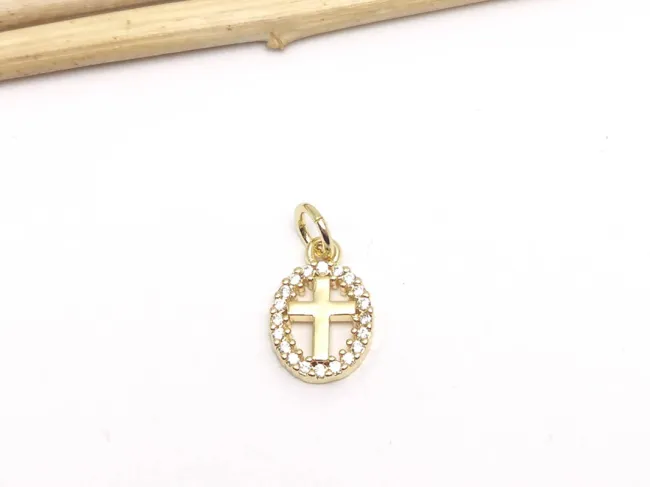 Charm cruce din cubic zirconia auriu 12x8mm