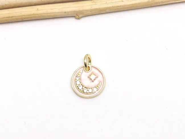 Charm luna cu stea din cubic zirconia auriu 10mm