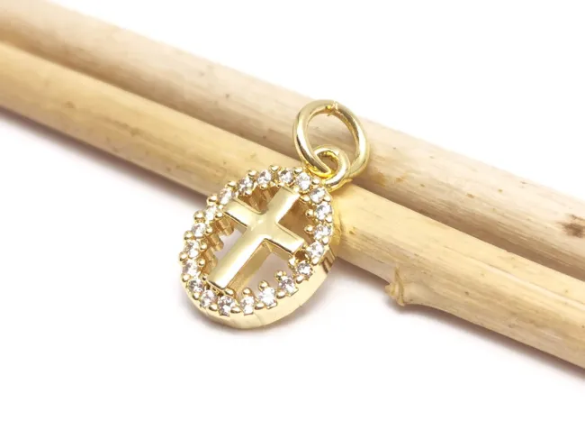 Charm cruce din cubic zirconia auriu 12x8mm