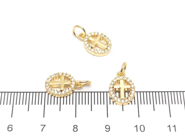 Charm cruce din cubic zirconia auriu 12x8mm