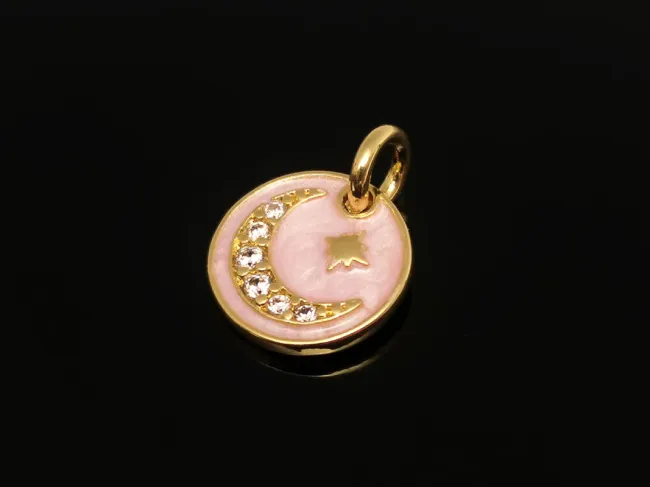 Charm luna cu stea din cubic zirconia auriu 10mm