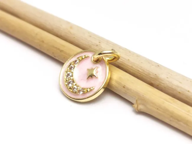 Charm luna cu stea din cubic zirconia auriu 10mm