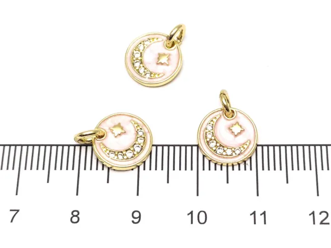 Charm luna cu stea din cubic zirconia auriu 10mm