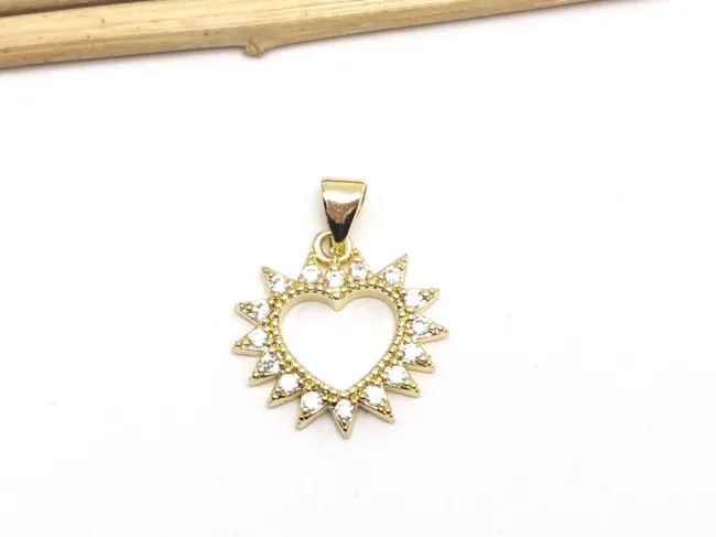 Charm inima din cubic zirconia auriu 17x17mm