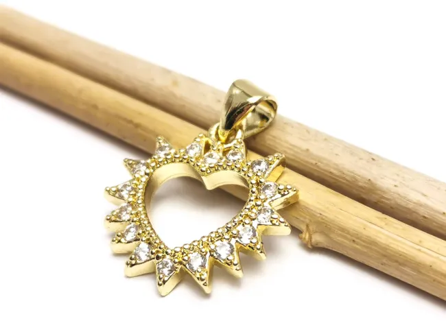 Charm inima din cubic zirconia auriu 17x17mm