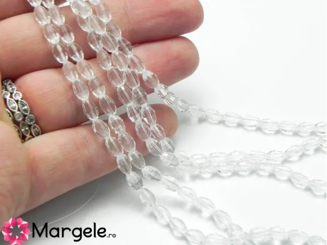 Margele cristal oval 6x4mm transparent (sirag)