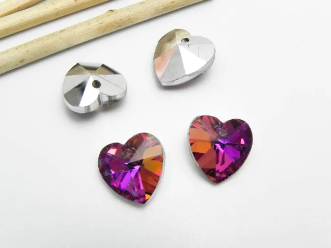 Pandantiv sticla inima 14mm vitrail mov