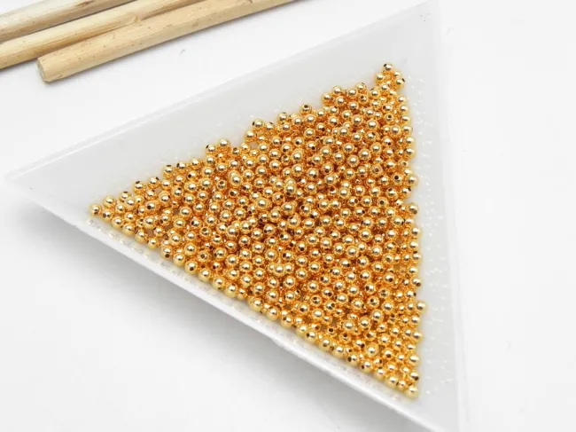 Margele de alama 2mm placate cu aur 18K (10buc)