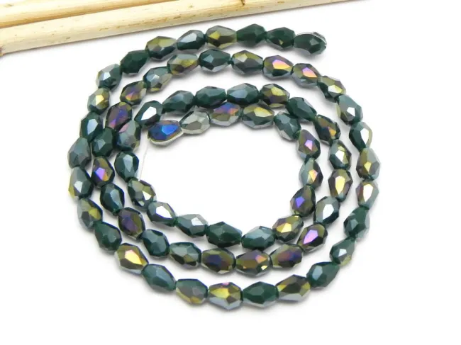 Margele cristal picatura 6x4mm verde inchis AB (sirag)