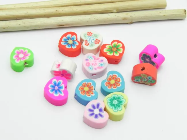 Margele fimo 10mm mix inima (10buc)