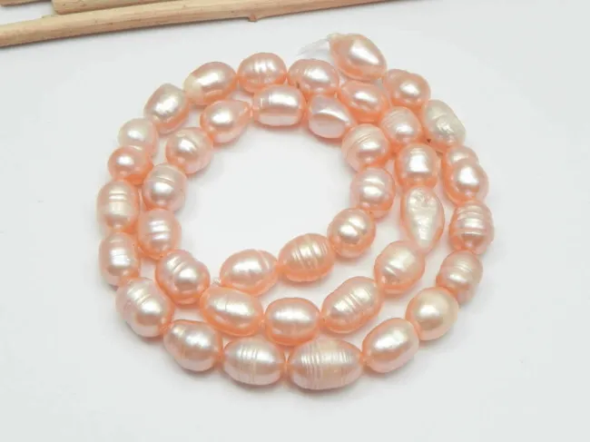 Șirag perle de cultură roz somon 12~9x7mm