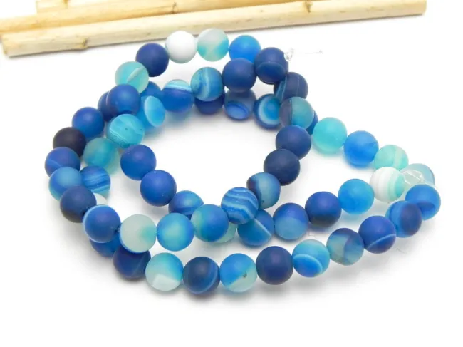 Sirag agate striped frosted 6mm albastru