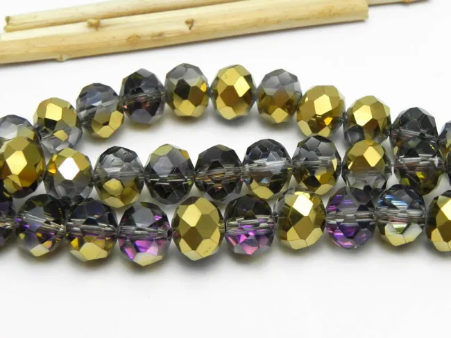 Cristal rondel 10x8mm gri mov auriu metalic (1buc)
