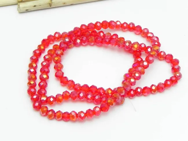 Margele cristal rondel fatetat 4x3mm rosu deschis AB (sirag)