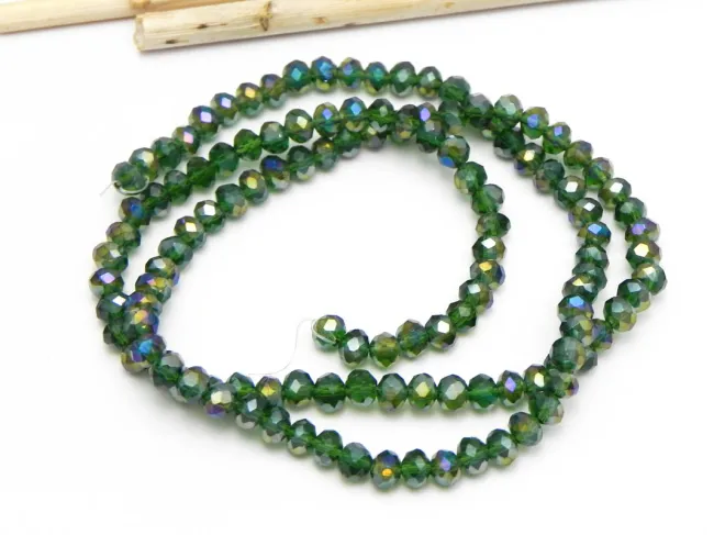 Margele cristal rondel fatetat 4x3mm verde inchis AB (sirag)
